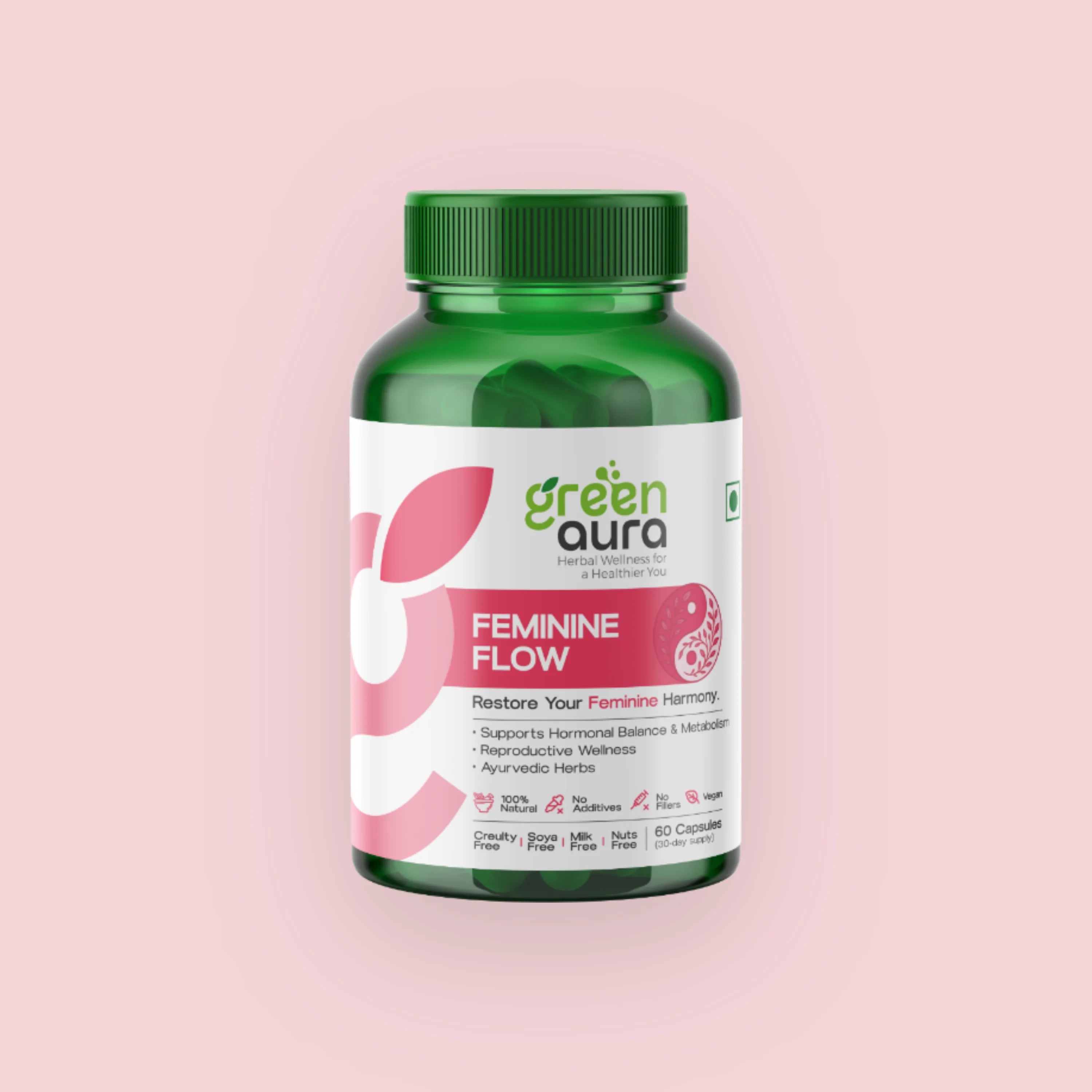 Feminine Flow bottle, 60 capsules, front